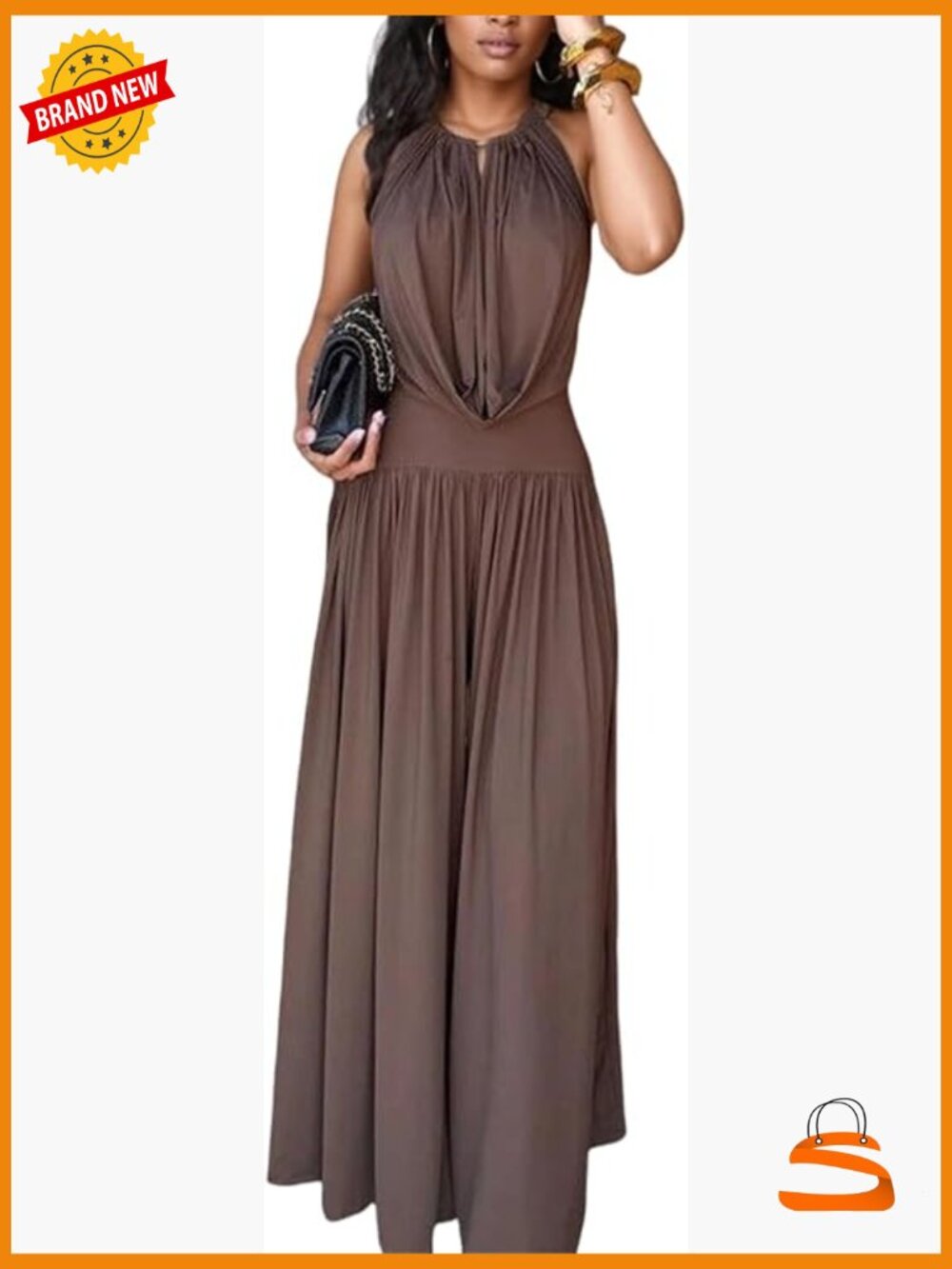 2 Piece Pants Set Ruched Backless Halter Top Wide Leg Palazzo Jumpsuit